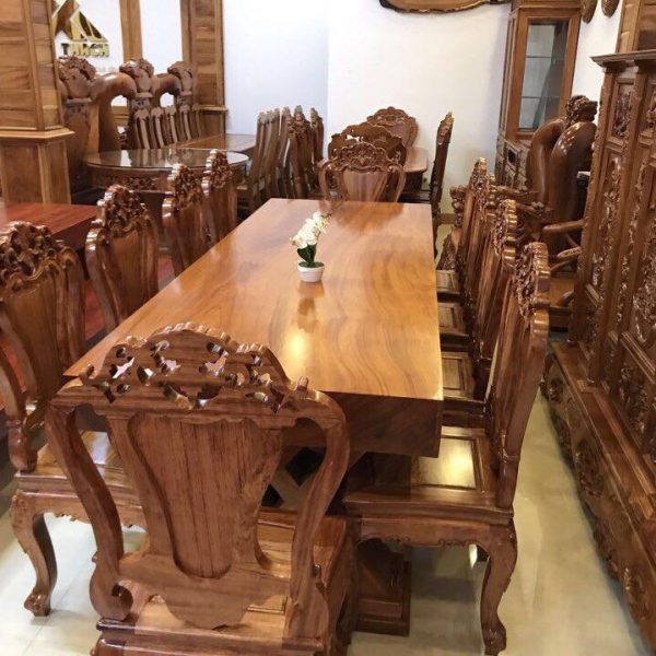 Mặt bàn nguyên khối gỗ gõ đỏ – ghế lựa y gỗ cẩm