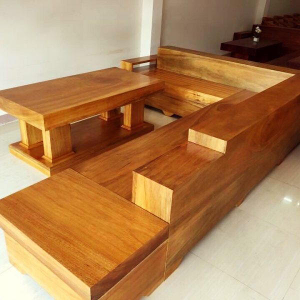 Sofa mặt nguyên tấm gỗ gõ đỏ bông lau