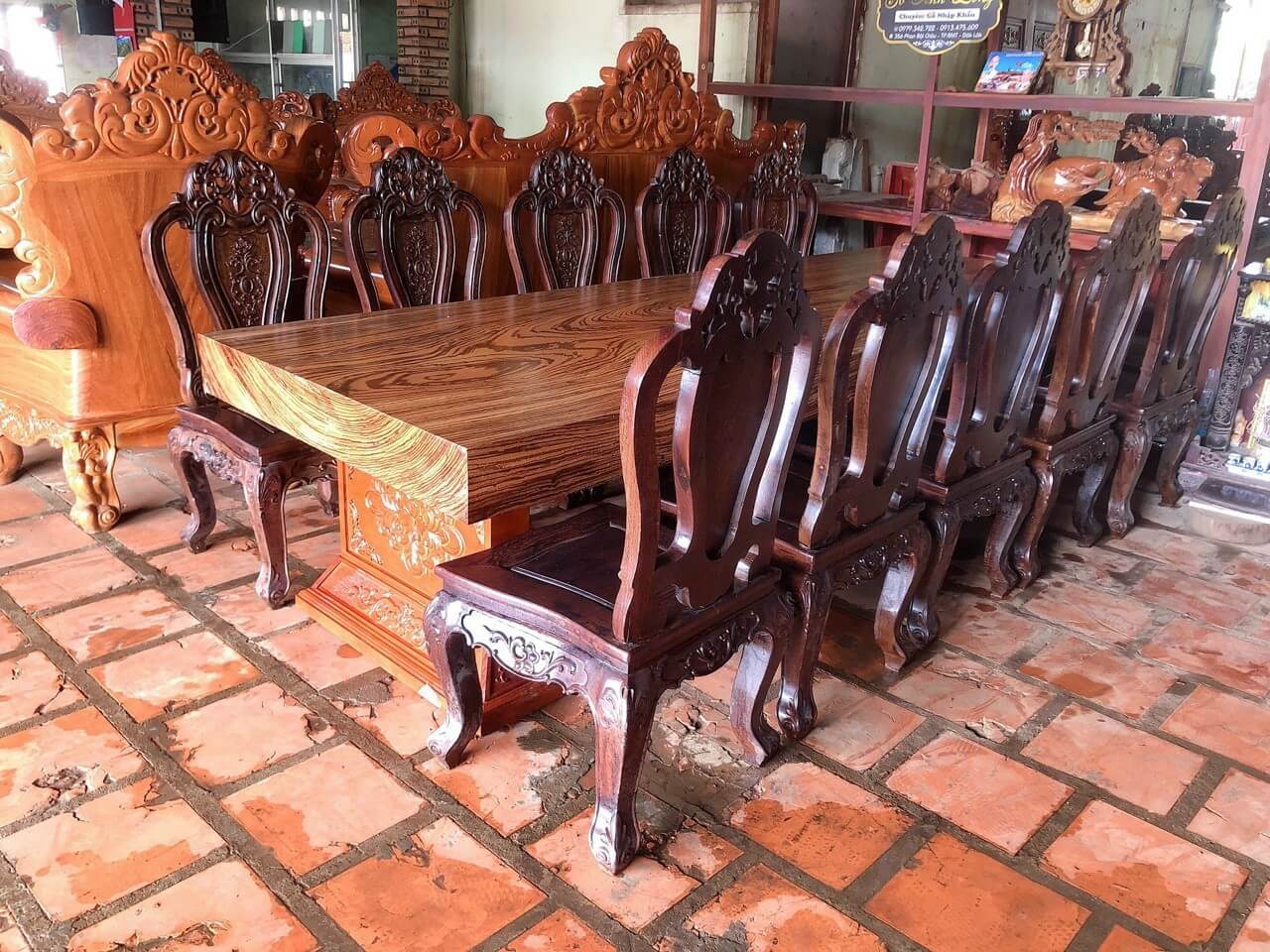 Bộ bàn ghế nguyên tấm gỗ Mun